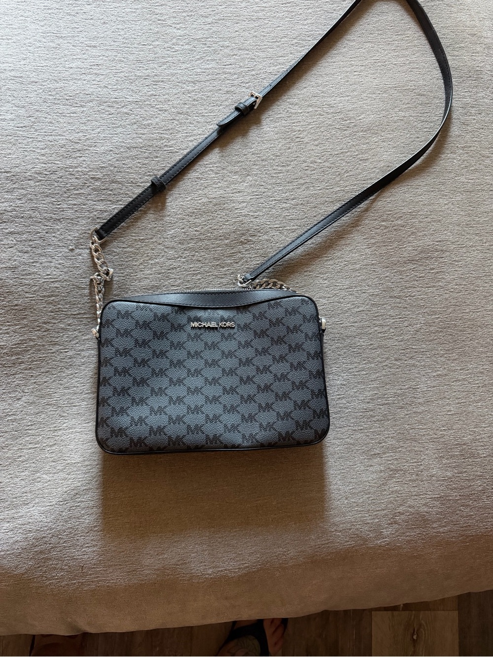 Michael Kors Grey MK Signature Crossbody Camera Bag